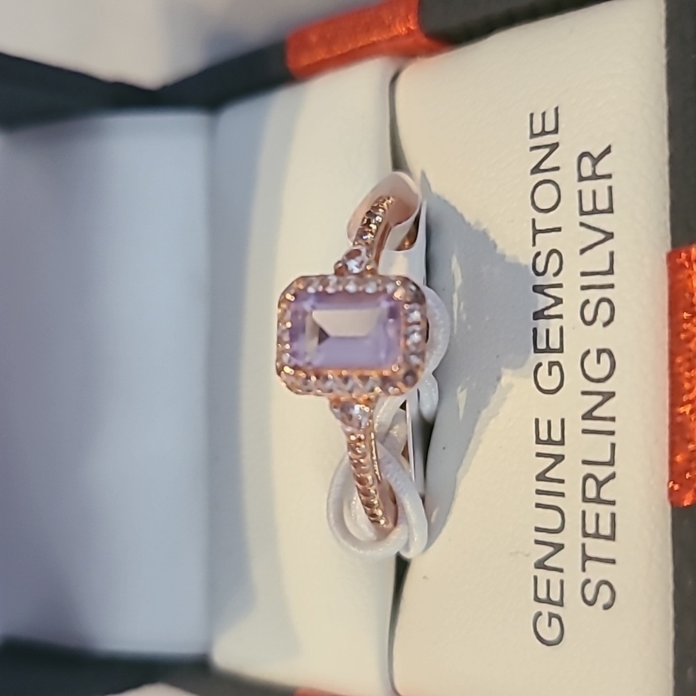 ROSE GOLD GENUINE AMETHYST STERLING SILVER 18" PENDANT & MATCHING RING - Picture 2 of 15